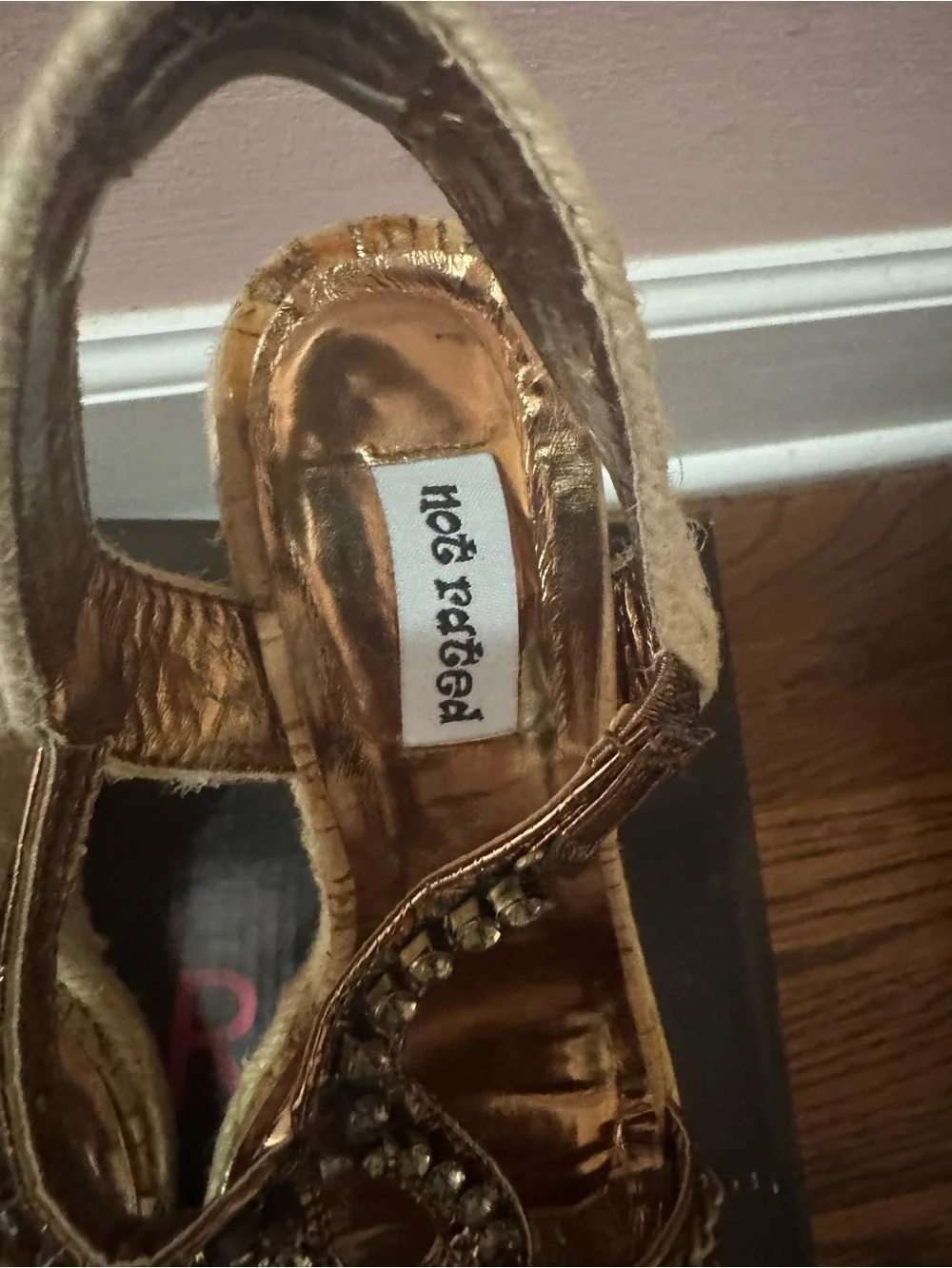 Not Rated Metallic Gold Embellished Wedge Sandals